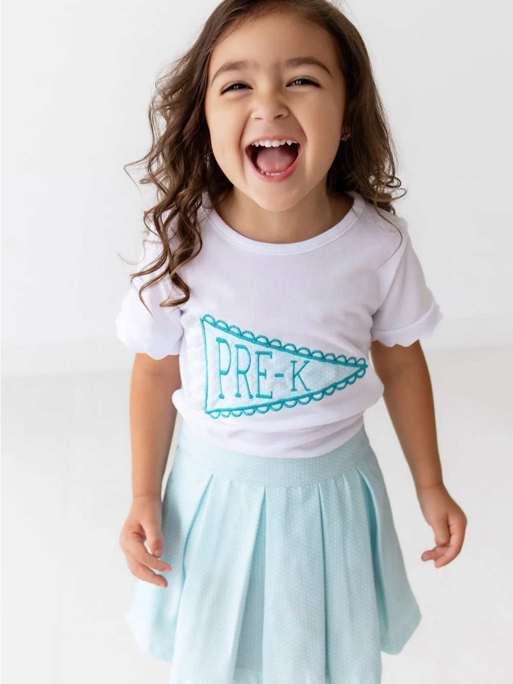 Sugar Bee Clothing 5T Girls' White PRE-K Pennant skort set